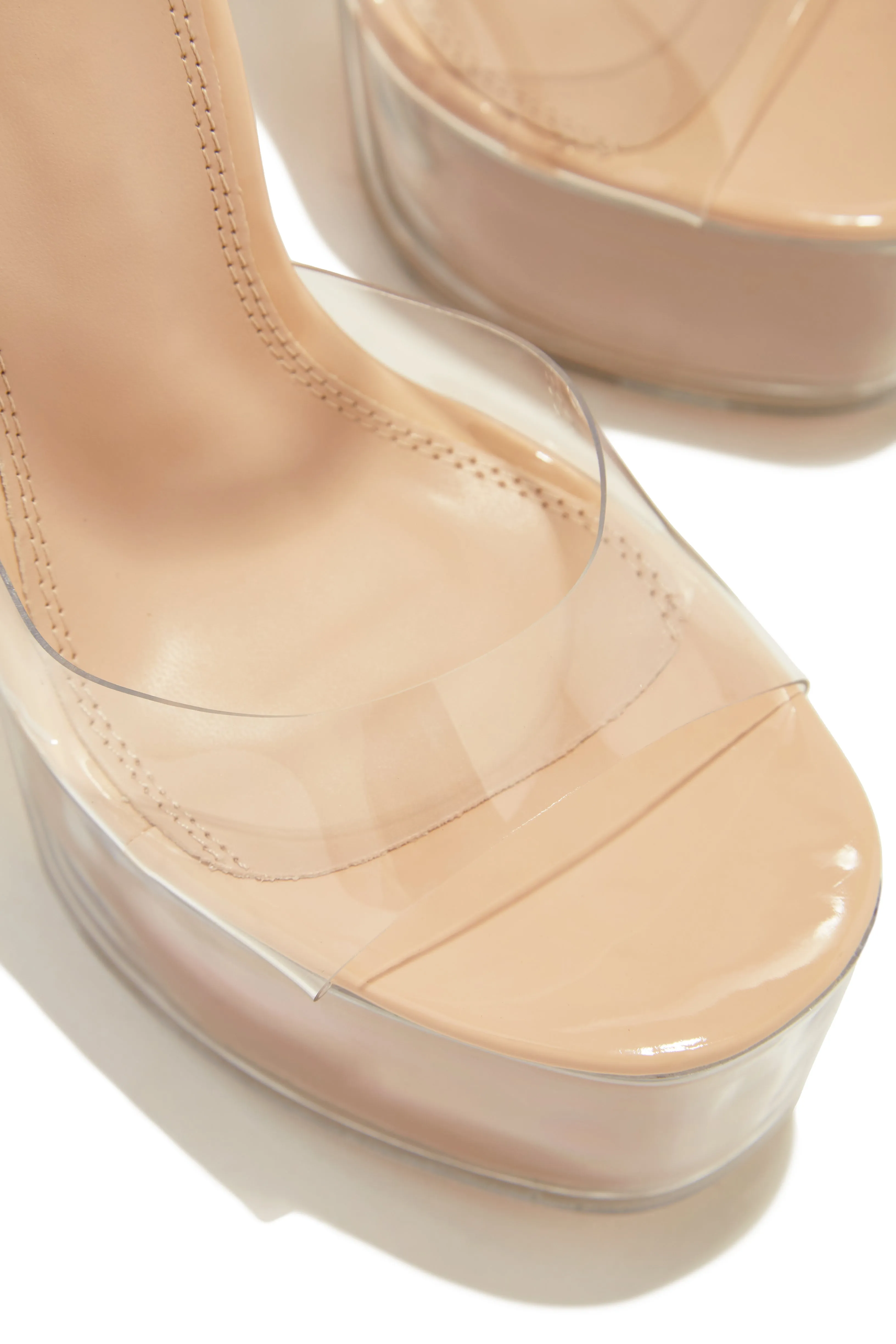 Venus Clear Platform Block High Heels - Clear Nude