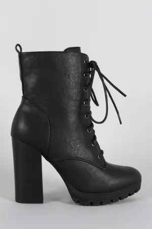 Wild Diva Lounge Almond Toe Lace Up Combat Heeled Platform Ankle Boots