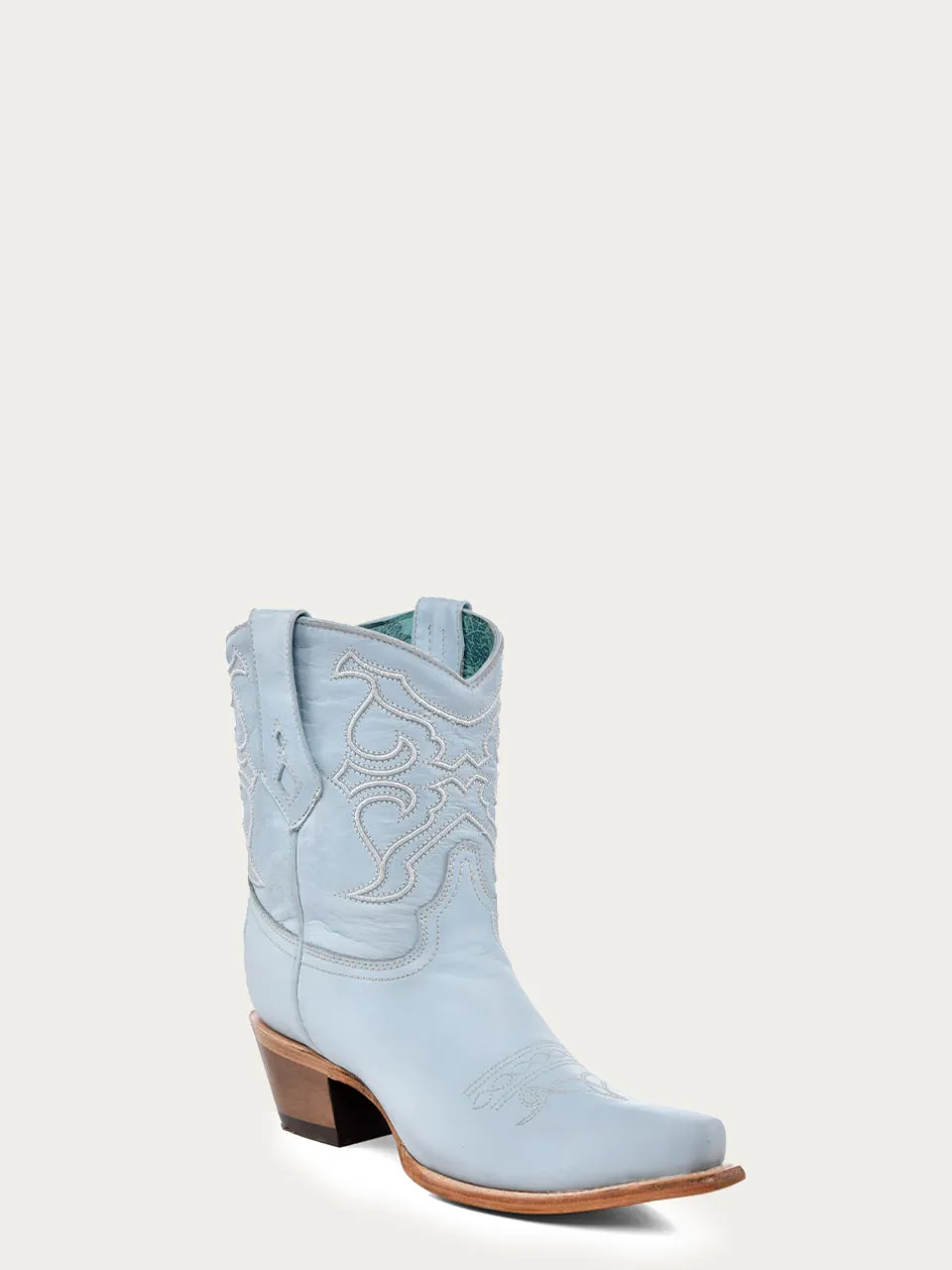 Z5255 - BABY BLUE ON BABY BLUE EMBROIDERY ANKLE BOOT